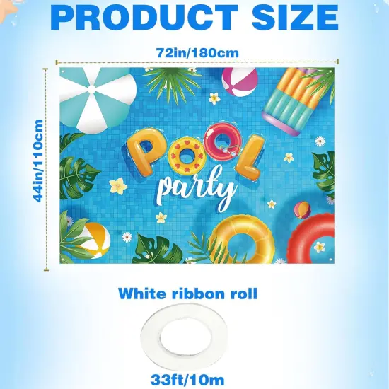 Summer Banner Pool Party Decorations, Pool Party Decorations Banner Backdrop Summer Party Decorations, Hanging Beach Themed Summer Party Decorations with Rope (72&times;44 Inches) {2}