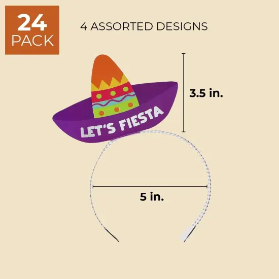 Juvale 24 Pack Let's Fiesta Sombrero Party Hats for Cinco de Mayo Favors, Mexican Themed Party Decorations (4 Colors) Red {4}