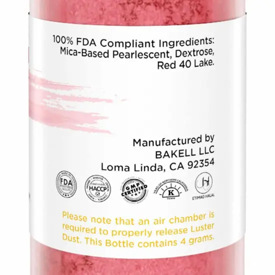 Bakell - American Red Luster Dust (4g, 1x Pump) Edible Vegan Dust & Paint for Baking, Desserts and Beverages {6}