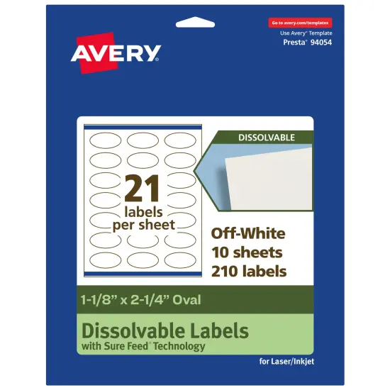 Avery Dissolvable Labels, 1-1/8" x 2-1/4" Oval {7}