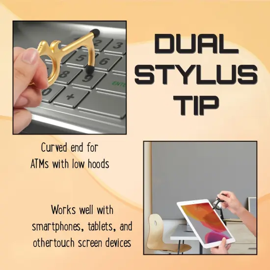 2 Pack No Contact Touch Door Opener Tool with Stylus Ends & Retractable Keychain, Gold Black {3}