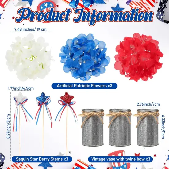 3 Sets 4th of July Table Centerpieces Memorial Independence Day Patriotic Red White Blue {3}