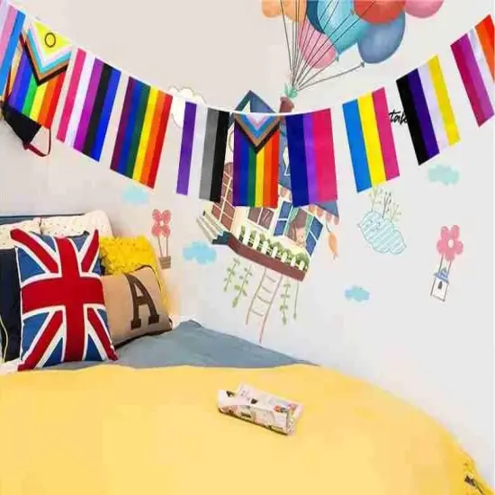 2 Set All Pride Rainbow Gay Flags Banner String Bunting LGBTQ Decoration,64 Feet 60 Pcs {5}