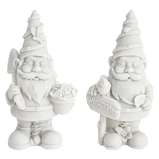 2 Pack Paint Your Own Garden Gnome Figurines - Ceramics to Paint for Adults - Blank Paintable Statues, Ready-to-Paint DIY Art & Craft Supplies White {1}