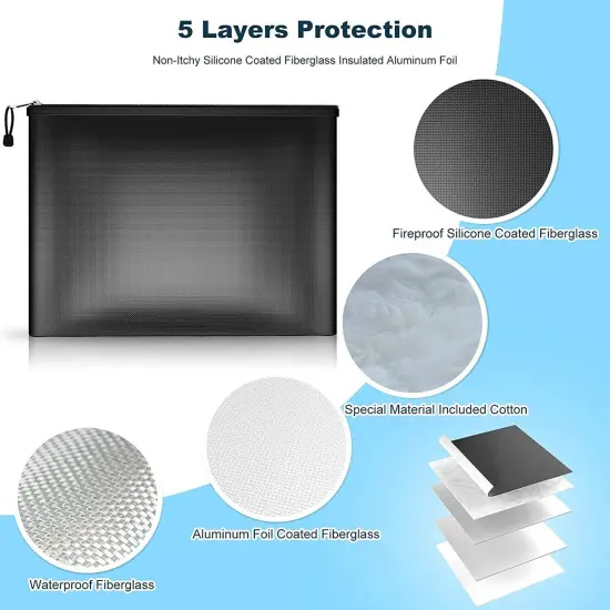 2000&deg;F Fireproof Document Bag - Waterproof A4 File Pouch for Cash, Passports, USB Drives (13.4&rdquo;x9.48&rdquo;/34x24cm) {4}