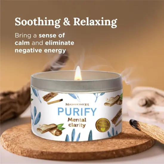 Magnificent 101 Long Lasting Aromatherapy Candle for Mental Clarity & Purity | 6 Oz - 35 Hour Burn | All Natural Soy Wax, Sage, Palo Santo, Lavender & Sandalwood | Meditation & Manifestation Multicolor {4}