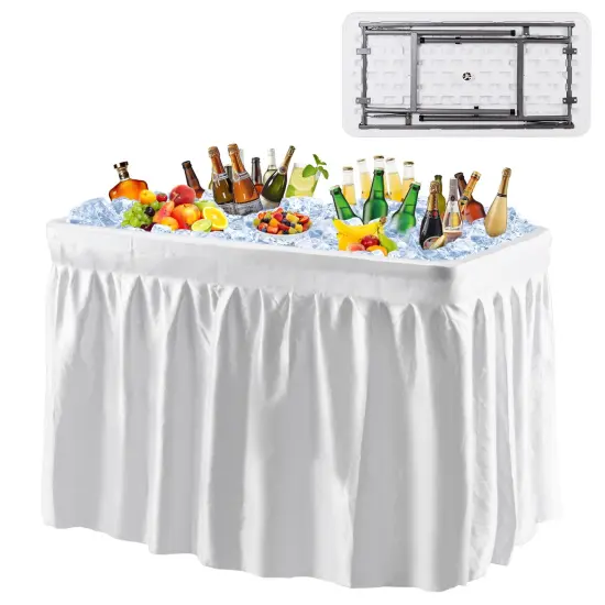 4 Feet Plastic Party Folding Ice Table with Matching Skirt Suitable for Indoor and Outdoor Use White {8}