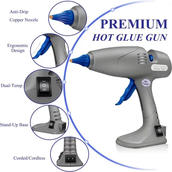 Hot Glue Gun, Full-Size Glue Gun 80 & 120W, Stand-Up Large Glue Guns Anti-Dripping Dual High Temp Hot Melt Glue Gun With 12 Glue Sticks for Craft Art Creative Office Decor DIY Quick Repairs {2}