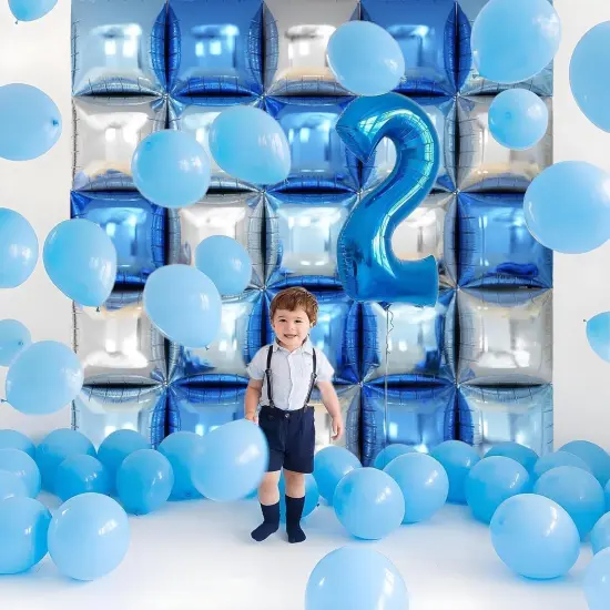 Blue Silver Square Foil Balloon Wall,25Pcs Double Sided Balloon Backdrop Helium Mylar Balloon Tunnel Arch Garland Kit for Birthday Bridal Anniversary Baby Shower Party Decorations {5}