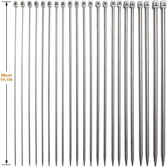 Knitting Needle Set, 22PCS 2mm(B)-8mm(L) Straight Single Pointed Stainless Steel Sweater Needles Set(11Pair-11 Size,9.8 inch) with Locking Stitch Makers Large-Eye Needles Measure Tape (36CM) {3}
