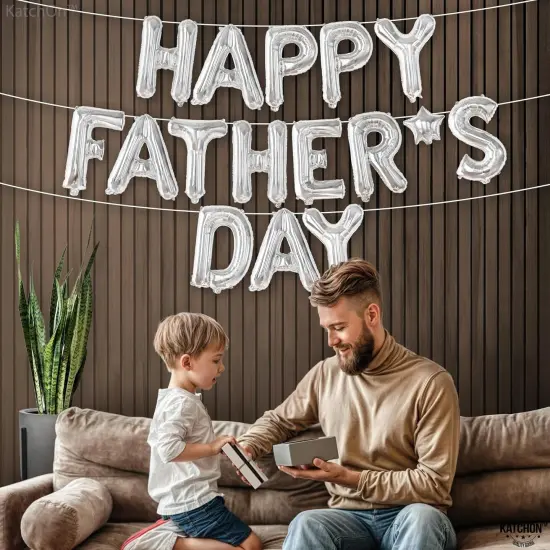 Happy Fathers Day Balloons - 16 Inch | Silver Fathers Day Decorations for Party, Happy Fathers Day Banner | Fathers Day Party Decorations | Happy Fathers Day Sign, Happy Fathers Day Backdrop {3}