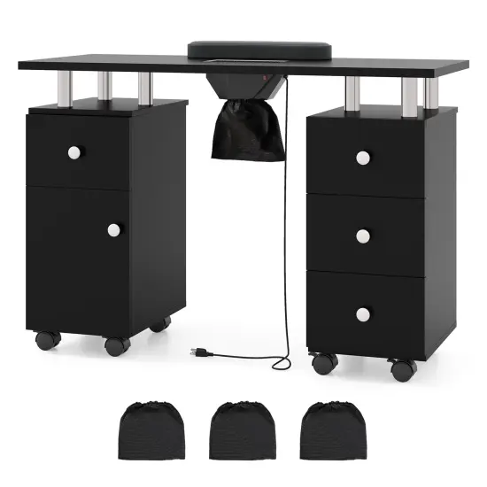 Manicure Table with Dust Collector, Storage and Wrist Rest Cushion White {7}