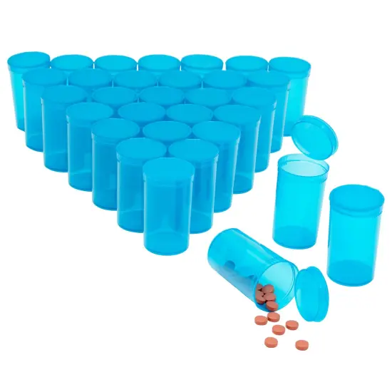 30 Pack Empty Pill Bottles with Pop Top Caps, 19 Dram Prescription Medicine Containers (Blue) {1}