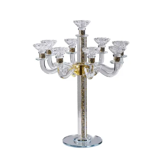Crystal Candelabra with Mirrored Base 9 Arms Gold Silver {3}