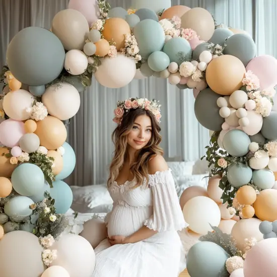 Dusty Green Nude Pink Balloons Arch Kit, Double Stuffed Pastel Balloon Arch Dark Light Green Blush Nude Cream White Sand Tan Pink Balloons for Wedding Birthday Party Woodland Baby Shower Decorations {5}