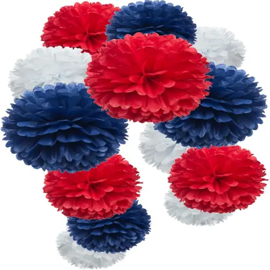 Paper Flower Tissue Pom Poms Party Supplies (red,royal blue,white,12pc) {5}