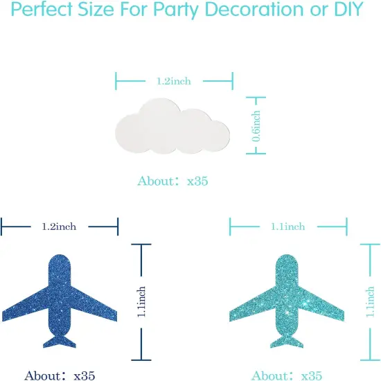 100pcs Glitter Cloud & Airplane Confetti, Plane Table Confetti, Baby Shower Party Decor, Boy Birthday Party Decorations, Clould Paper Scatter - Blue & White {2}