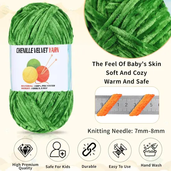 2 * 100g Velvet Chenille Chunky Yarn, Handcrafts Weaving Soft Chenille Yarn for Crocheting Clearance, Used for Making Baby Yarn Blanket, Clothes, Knitting Creations (Black) {3}