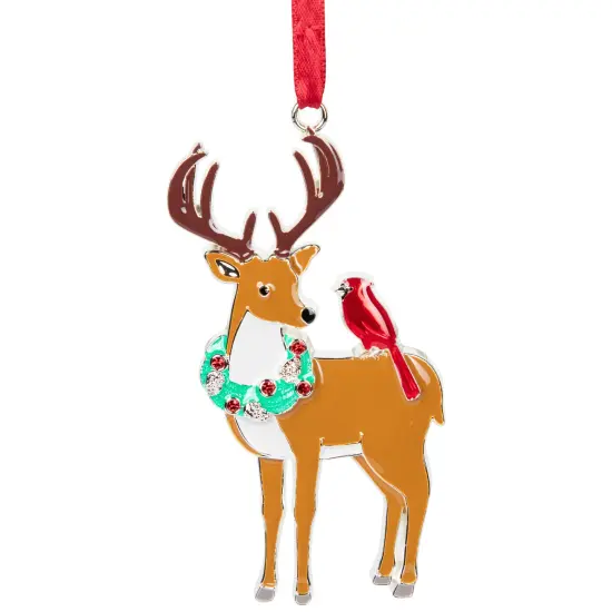 Northlight Reindeer with Cardinal and Wreath Christmas Ornament - 4" Brown {4}