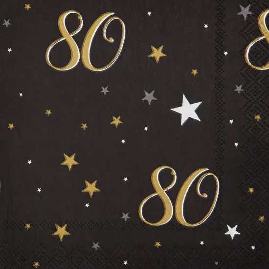 100 Pack Bulk Happy 80th Birthday Napkins for Party Decorations, 2-Ply, Black and Gold (6.5 x 6.5 In) {5}