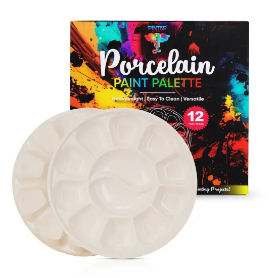 Pintar Ceramic Watercolor Paint Palette Tray - 12 Well Round Ceramic Palette | 7 Inch Paint Pallet | Durable Watercolor Palette Tray for Oil, Acrylic, Gouache & All Water-Based Paints {1}