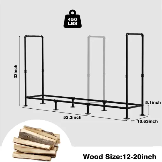 4ft Adjustable Outdoor Firewood Rack &ndash; Heavy-Duty Steel, 400lb Capacity, Black Powder-Coated Firewood Holder for Garages, Gardens, Farms, and Bonfires {2}