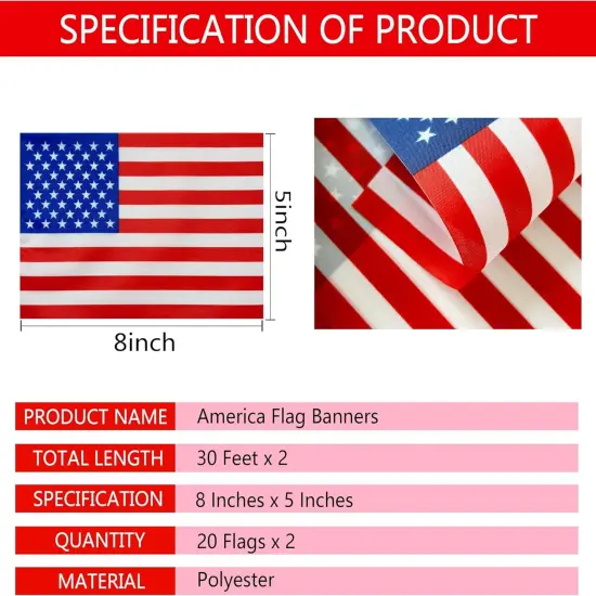 2 Packs USA American Flag Banner String Small Mini Hanging Flags for 4th of July Independence Memorial Day Decoration,60 Feet 40 Flags {2}