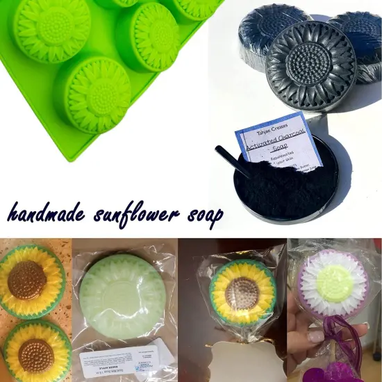 Round Sunflower Soap Molds, 2 Pack 6 Cavity Cylinder Daisy Flower Silicone Molds {5}