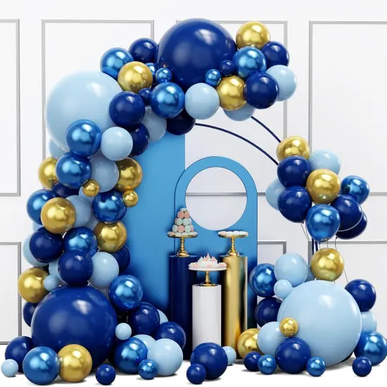 Blue Balloon Arch Kit, 134pcs Navy Blue and Gold Balloons Garland Arch Kit with Different Size for Birthday, Baby Shower, Graduation Party Decorations Supplies {1}
