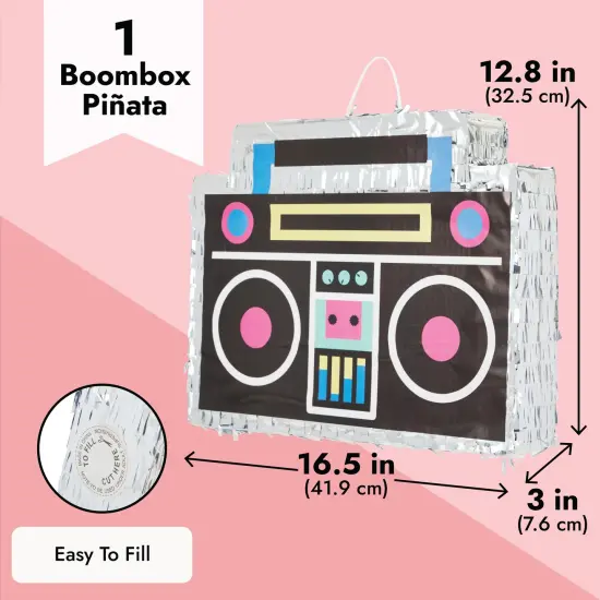 Boombox Pinata - 80s and 90s Theme Party Decorations, Hip Hop, Retro Birthday Supplies (16.5x12.8x3 In) Black {4}