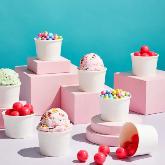 100-Pack Disposable Paper Ice Cream Cups, 5oz Dessert Bowls for Sundae Bar, Frozen Yogurt (White) {2}