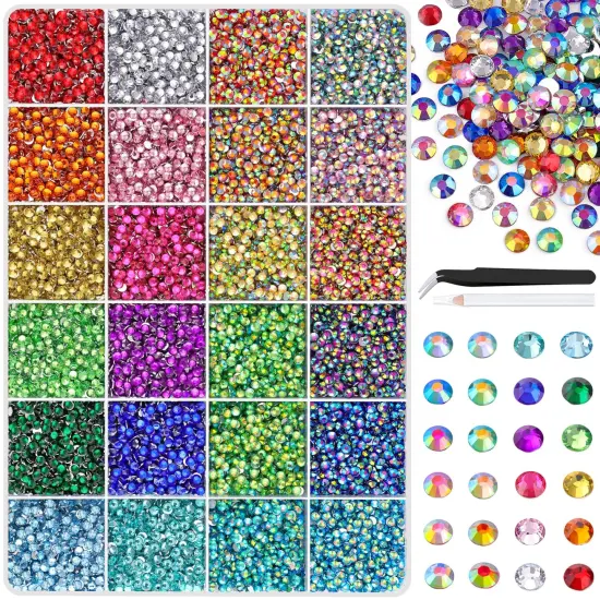 24000Pcs Resin Rhinestones with Tweezers for Crafting, Mixed-Color 3mm Non Hotfix Flatback Gems, Bedazzling Crystal for DIY Crafts Clothing Tumblers Mugs Shoes Fabric Decor Nail Art Makeup {1}