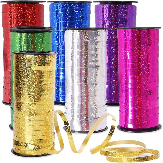 7 Pack Curling Ribbon, Crimped Curling Ribbon Metallic Balloon Ribbon Gift Wrap Ribbon Balloon String Shiny Wrapping Ribbon for Crafts, Christmas, Birthday, Wedding, Party Decoration (Glittered) {1}