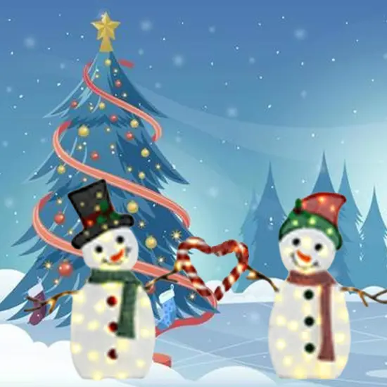 Set of Two Lighted Heart-Shaped Snowmen 30" & 32"H Christmas Decorations {1}