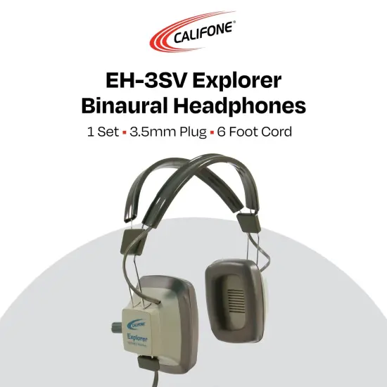 Califone EH-3SV Explorer Binaural Headphones, 3.5mm Plug, Light Grey/Beige {7}