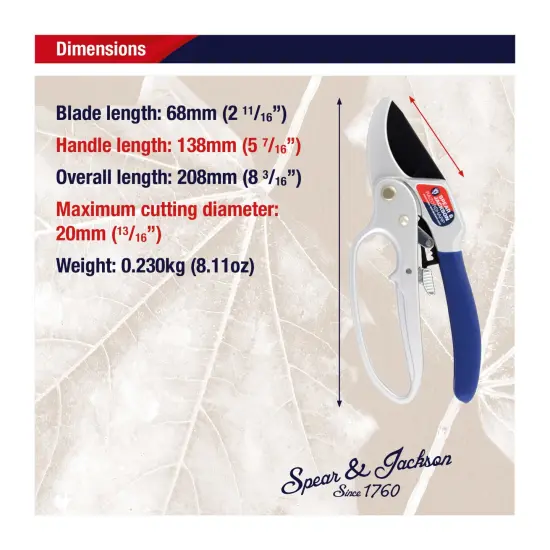 Spear & Jackson Razorsharp Ratchet Anvil Pruners, Heavy-Duty Garden Shears for Cutting Thick Branches with Ratchet Mechanism {6}