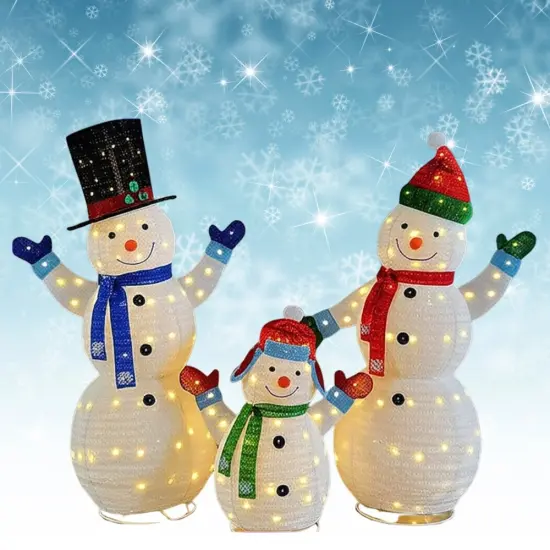 Enchanting White Plush Lantern Snowman Family Set for Holiday Decor 62" & 60" & 35"H {5}
