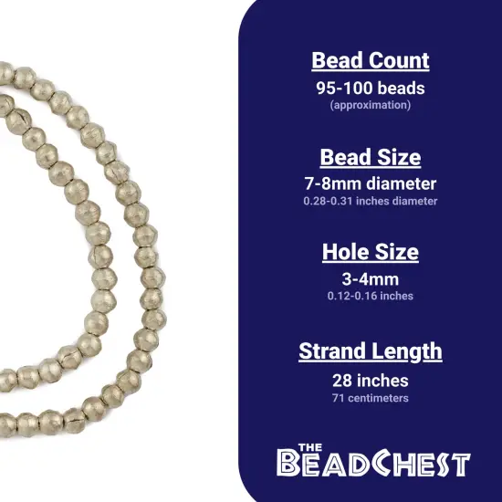 The Bead Chest 8mm Round Silver Beads - Full Strand of African Metal Spacer Beads {4}