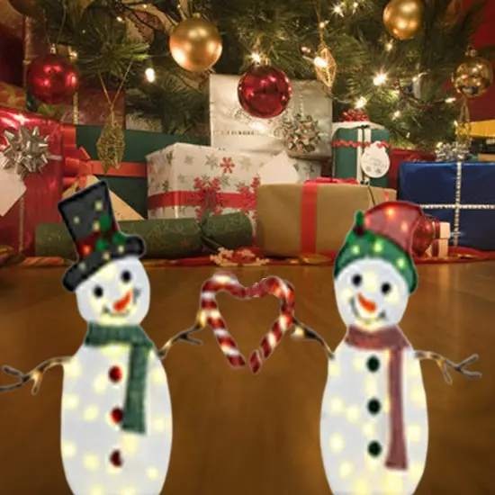Set of Two Heart Snowmen 30" & 32" Lighted Holiday Decorations {5}