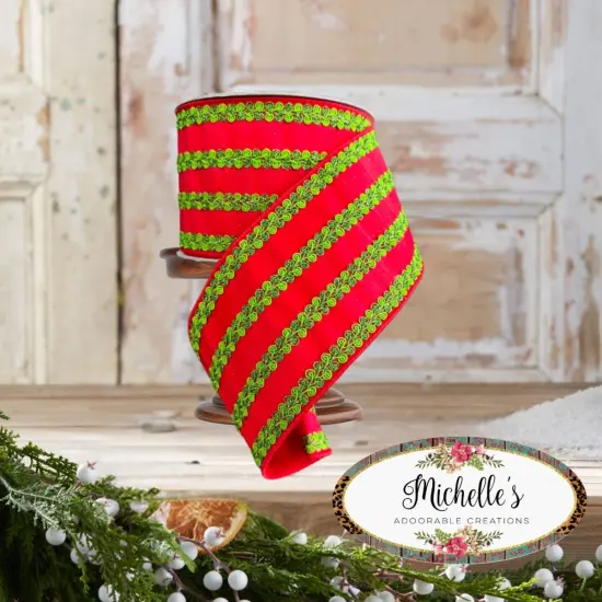 2.5" Carnival Swirls Ribbon: Red/Green (10 Yards) {2}