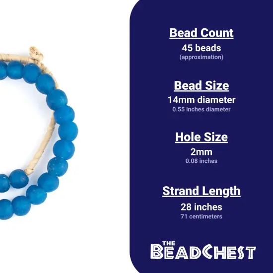 The Bead Chest African Recycled Glass Beads &ndash; Handmade in Ghana &ndash; Light Azul 14mm Strand for Jewelry Making, Crafts, and Home Decor I Approximately 45 Beads {4}
