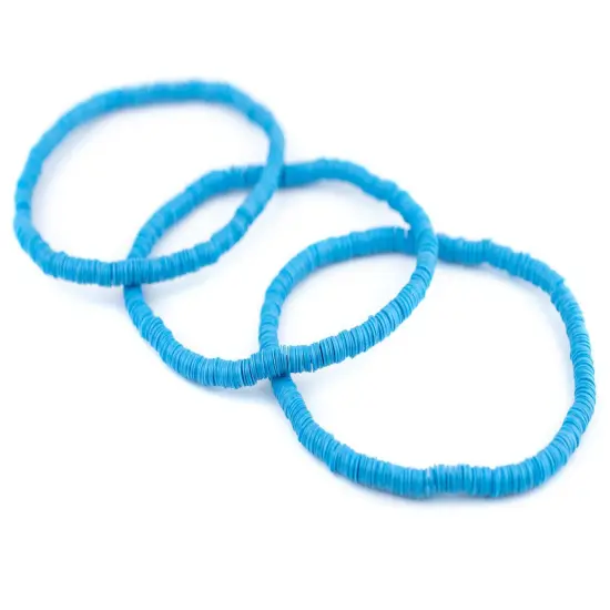 The Bead Chest Boho Stretch Bracelet, Turquoise Blue - Stackable African Vinyl Heishi, Unisex for Men & Women {3}