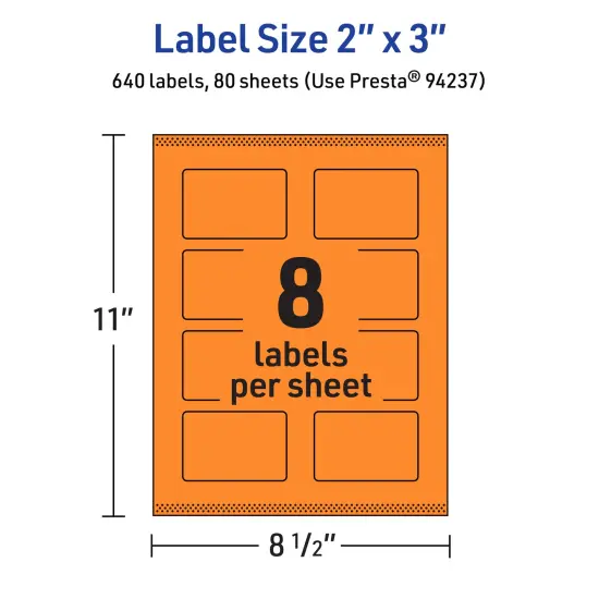 Avery Bright Orange Paper Labels, 2" x 3" Rectangle {5}