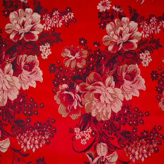 Red-Brown-Multi Polyester Floral Chinese Brocade Woven Fabric By the Yard {2}