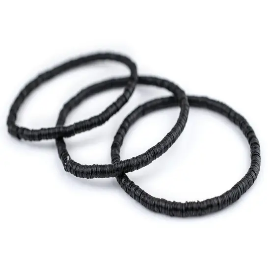 The Bead Chest Boho Stretch Bracelet, Black - Stackable African Vinyl Heishi, Unisex for Men & Women {3}