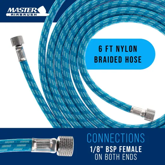 Master Airbrush Super Premium 6 Foot Nylon Braided Airbrush Hose with Silicone Tubing - Standard 1/8" Size Fitting Ends, Flexible, Durable {2}