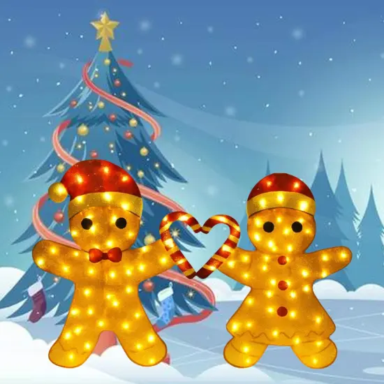 Sweet 32 Inch Tall Light Up Gingerbread Couple for Holiday Indoor Outdoor Decor {2}