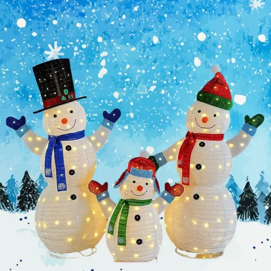 Whimsical White Plush Lantern Snowman Family Set for Holiday Decor 62" & 60" & 35"H {1}
