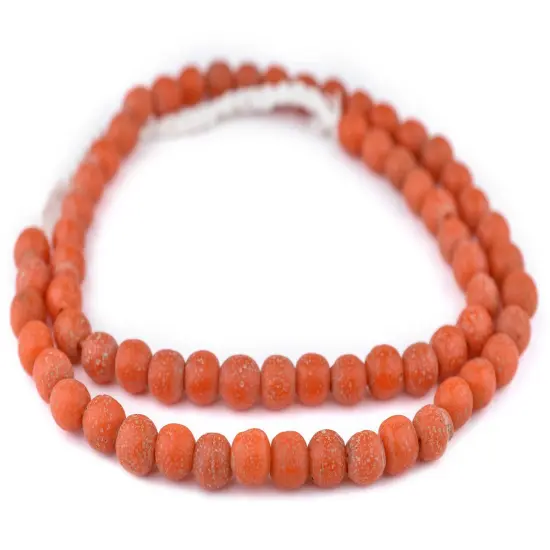 The Bead Chest Ancient-Style Java Glass Beads, Round Indonesian Handmade Fair Trade Etched Spacers for DIY Jewelry Making and Crafts (Papaya Orange) {3}