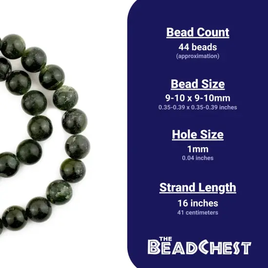 The Bead Chest Round Dark Green Nephrite Jade Beads 10mm Gemstone 16 Inch Strand {4}